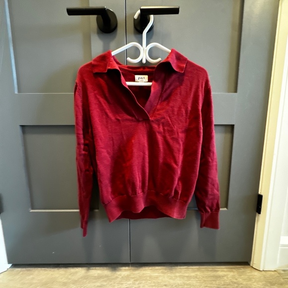 ✨ | PACT | ✨ Women's Pomegranate Classic Fine Knit Polo Sweater XS - Picture 1 of 3